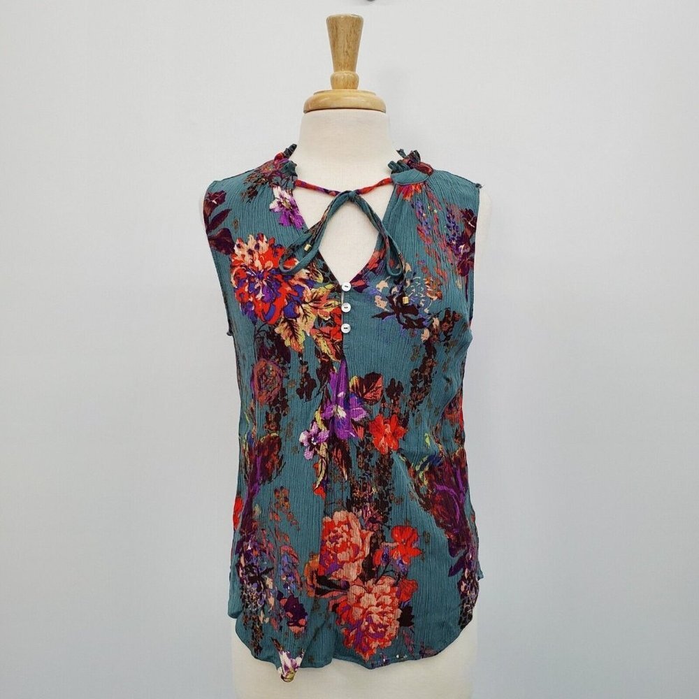 Pink Clover Womens Sleeveless Multicolor Floral Keyhole Neck Blouse Top Size M